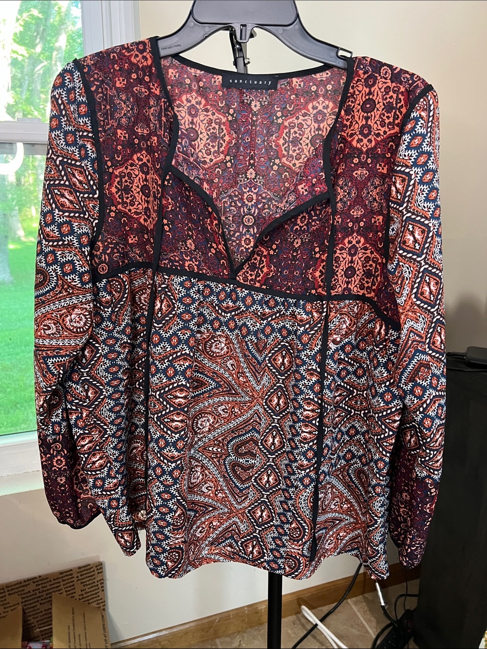 Sanctuary Mixed Paisley Tunic Top in Burgundy, Rust, Navy2071
